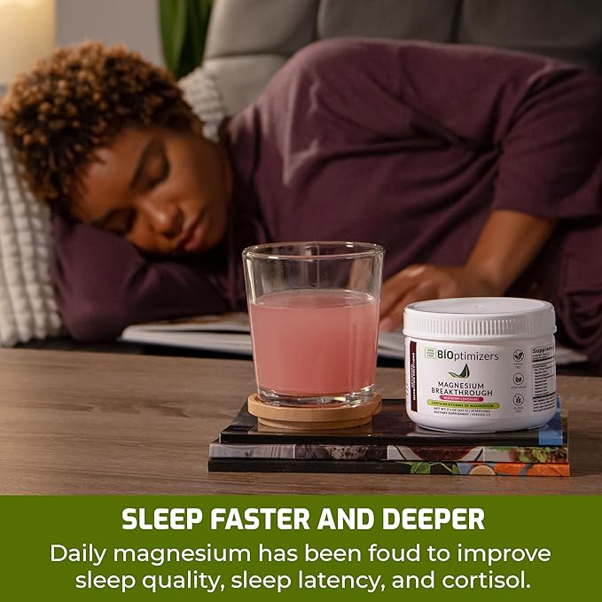 BIOptimizers Magnesium Breakthrough Drink Raspberry Lemonade - 8 Forms of Magnesium: Glycinate, Malate, Citrate, and More - Natural Sleep and Brain Supplement – 6 oz (30 Servings)