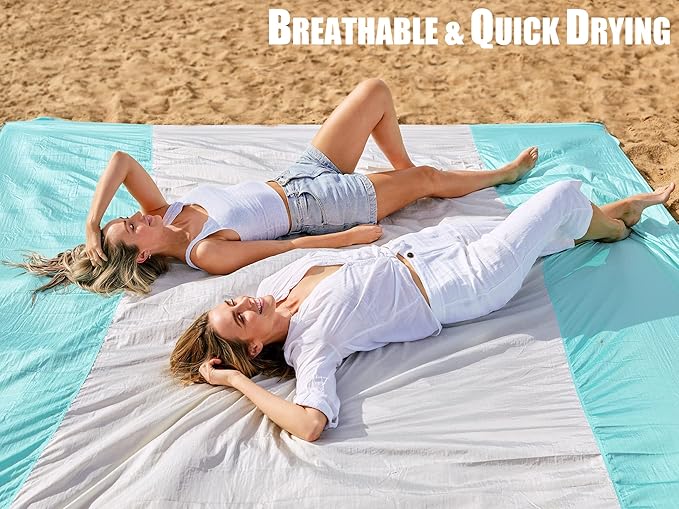 AlphaBeing Beach Blanket Waterproof Sandproof, Large Beach Blanket 7'x7'(1-6 Adults), Quick-Drying Beach Mat Sand Free, Lightweight Beach Mats for Outdoor Picnic Camping Travel with 6 Stakes