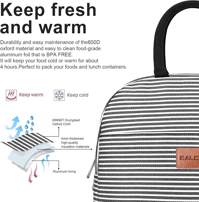 BALORAY Lunch Bag for Women Men Insulated Lunch Box for Adult Reusable Lunch Tote Bag for Work, Picnic or Travel