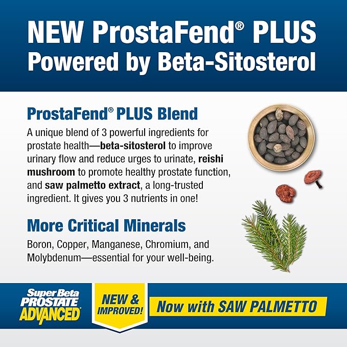 Advanced with Saw Palmetto - Prostate Health Supplements for Men, Bladder & Urinary Support with Beta-sitosterol, Reishi, Saw Palmetto, Vitamin D, Zinc Oxide, Selenium - 180 Count