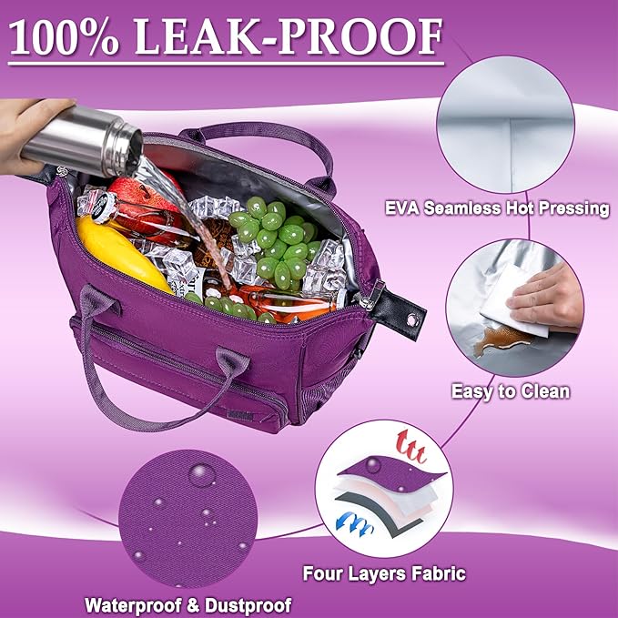 Purple Lunch Box for Women Insulated Lunch Bag Fits Bento Boxes, Snack and Foods, Ladies Lunch Tote Bag for Mother Mom Sister Friend Wife Her