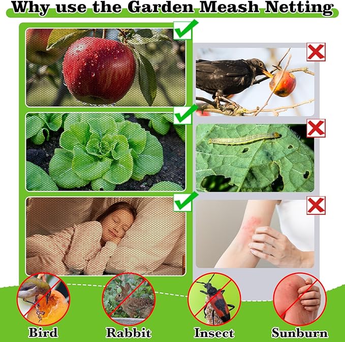 20x10Ft Mosquito Netting Garden Mesh Netting, Fly Bird Net Barrier Hunting Blind Plant Protecting Net, 3x6m Black