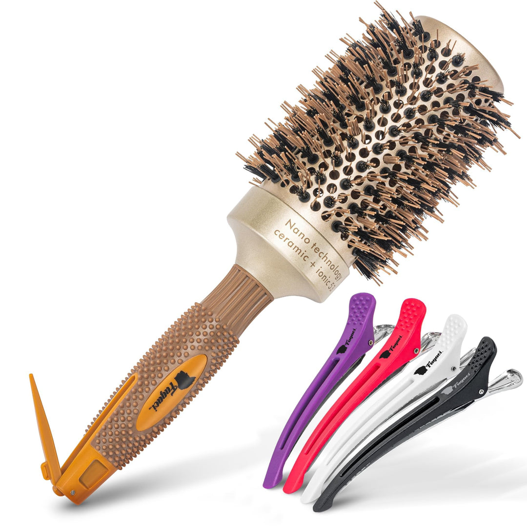 Fagaci Professional Large Round Brush For Blow Drying With Natural Boar Bristle, Round Hair Brush Nano Technology Ceramic+ Ionic