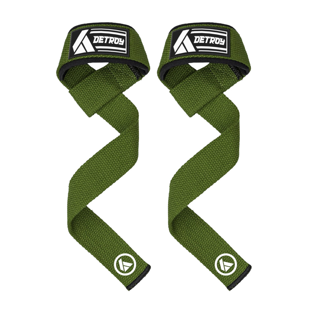 Detroy® Lifting Wrist Straps for Weightlifting, Deadlifts, Bodybuilding, Powerlifting, Gym Strength Training Workouts - Padded Neoprene with 24 inch Webbing Cotton with Silicone Grip for Men & Women (Dark Green)