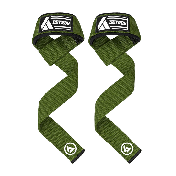 Detroy® Lifting Wrist Straps for Weightlifting, Deadlifts, Bodybuilding, Powerlifting, Gym Strength Training Workouts - Padded Neoprene with 24 inch Webbing Cotton with Silicone Grip for Men & Women (Dark Green)