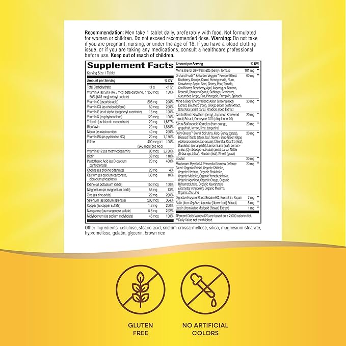 Nature's Way Alive! Men’s 50+ Daily Ultra Multivitamin, High Potency Formula, Supports Healthy Brain, Eyes & Heart*, with Methylated B12, Gluten-Free, 150 Tablets