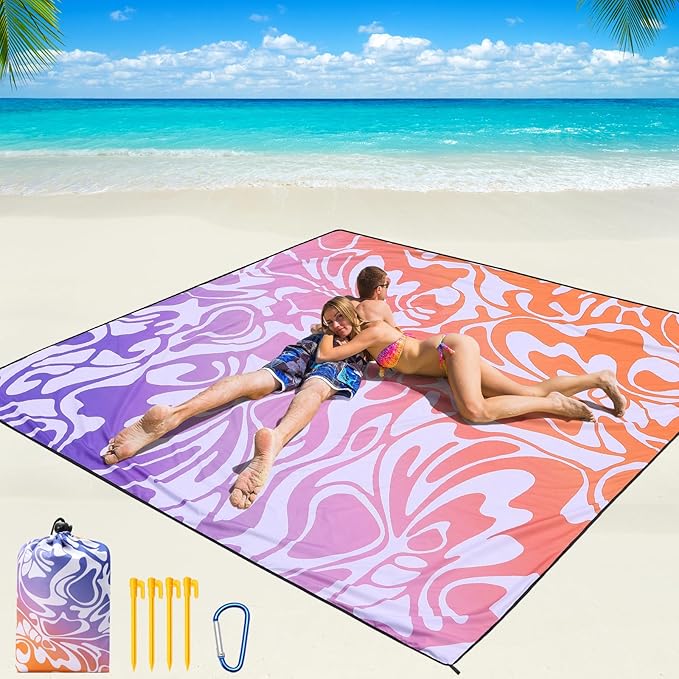 Beach Blanket Waterproof Sandproof Beach Mat 79" X 83" /10'x9'for 2-8 Adults Quick Drying Outdoor Picnic Mat Beach Accessories for Travel, Camping, Hiking