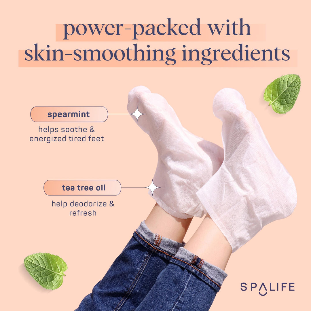 SpaLife Softening Care Foot Sockies (8-Pack) - Spearmint & Tea Tree Oil, Exfoliating Pack for Healthy Feet, Intensive Repair, Callus Remover Sockies, Dry Skin Solution, Moisturizing Foot Treatment
