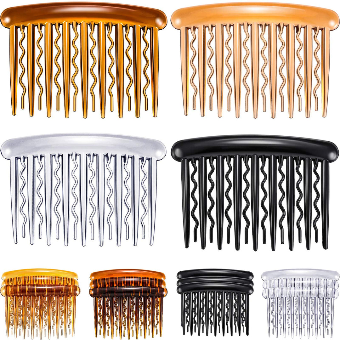 Gejoy 12 Pieces Plastic Teeth Hair Combs Tortoise Side Comb Hair Accessories For Fine Hair (Black, Transparent, Dark Brown, Ligh