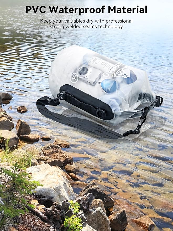 HEETA Dry Bag Waterproof for Women Men, 5L/10L/20L/30L/40L Roll Top Lightweight Dry Storage Bag Backpack with Phone Case for Travel, Swimming, Boating, Kayaking, Camping & Beach, 11 Transparent Colors