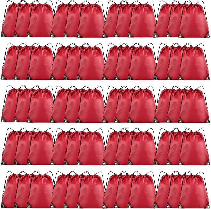 60 Pieces Drawstring Backpack Bulk Cinch Sackpack Ployster Drawstring Bags for Gym Party Trip(Red)