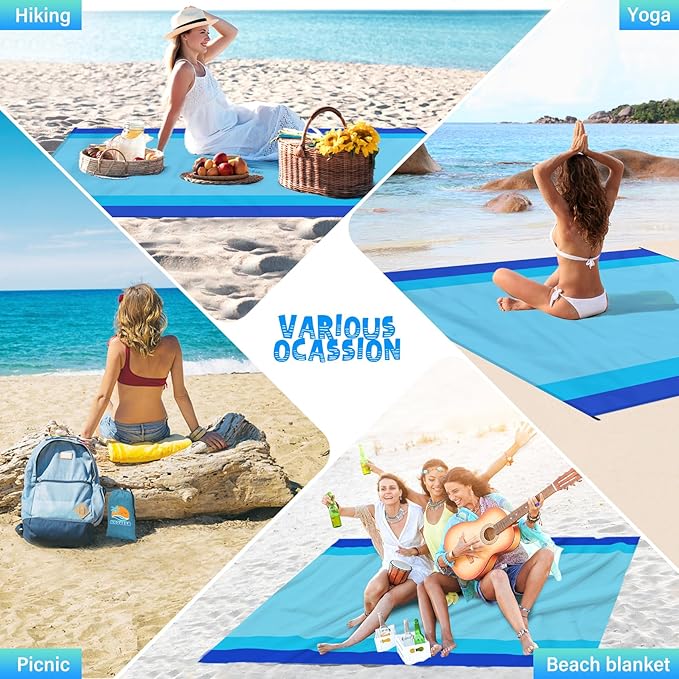 Beach Blanket Waterproof Sandproof 1-8 Adult Oversized 9'×10' Lightweight Durable Compact Sand Free Beach Mat for Travel Camping Hiking Picnic Blanket