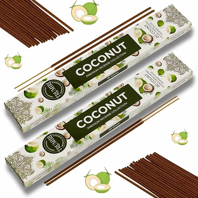 Coconut Incense Sticks - Incienso de Coco - Total 40 Insence-Sticks - Dual Pack of 20 Insense - Inciensos - Inscents - Natural Non Toxic Ingredients - Incents - Incence - Inscense - Insents