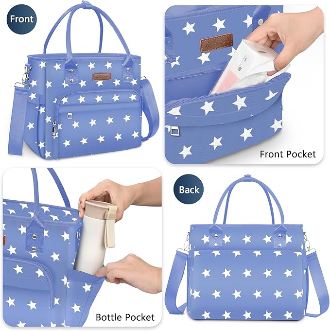 Lunch Bag Lunch Box Women - Leakproof Insulated Lunch Cooler Bag for Women - Large Lunch Tote Bags Adults, Blue Pentagram