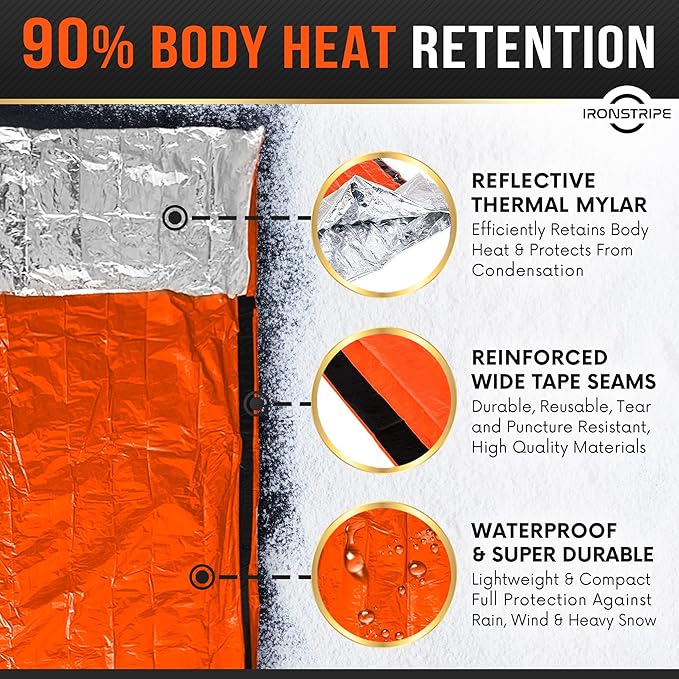 Bivy Sack Emergency Sleeping Bag – XL Waterproof Survival Sleeping Bag with Emergency Whistle, Built-in Hood & Thermal Mylar – Tear & Puncture-Resistant Emergency Bivy Bag