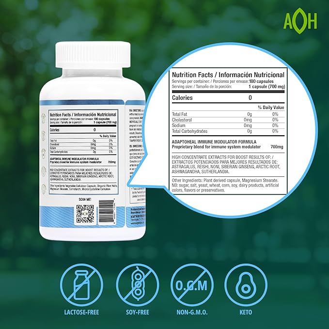 Immodulator - Adaptogenic Supplement for Well-Being, with Ginseng, Ashwagandha, Reishi Mushroom - Supports Stress Response, Mood Balance and Immune System Function (180 Capsules/700 mg)