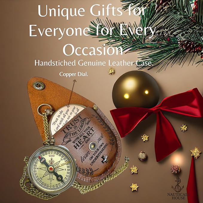 Bible Verse Brass Compass – “Trust in The Lord with All Your Heart” (Proverbs 3:5-6) | Religious Gifts for Men, Women, Boys, Girls, Teens | Daily Encouragement, Easter, Baptism, Faith-Based Keepsake