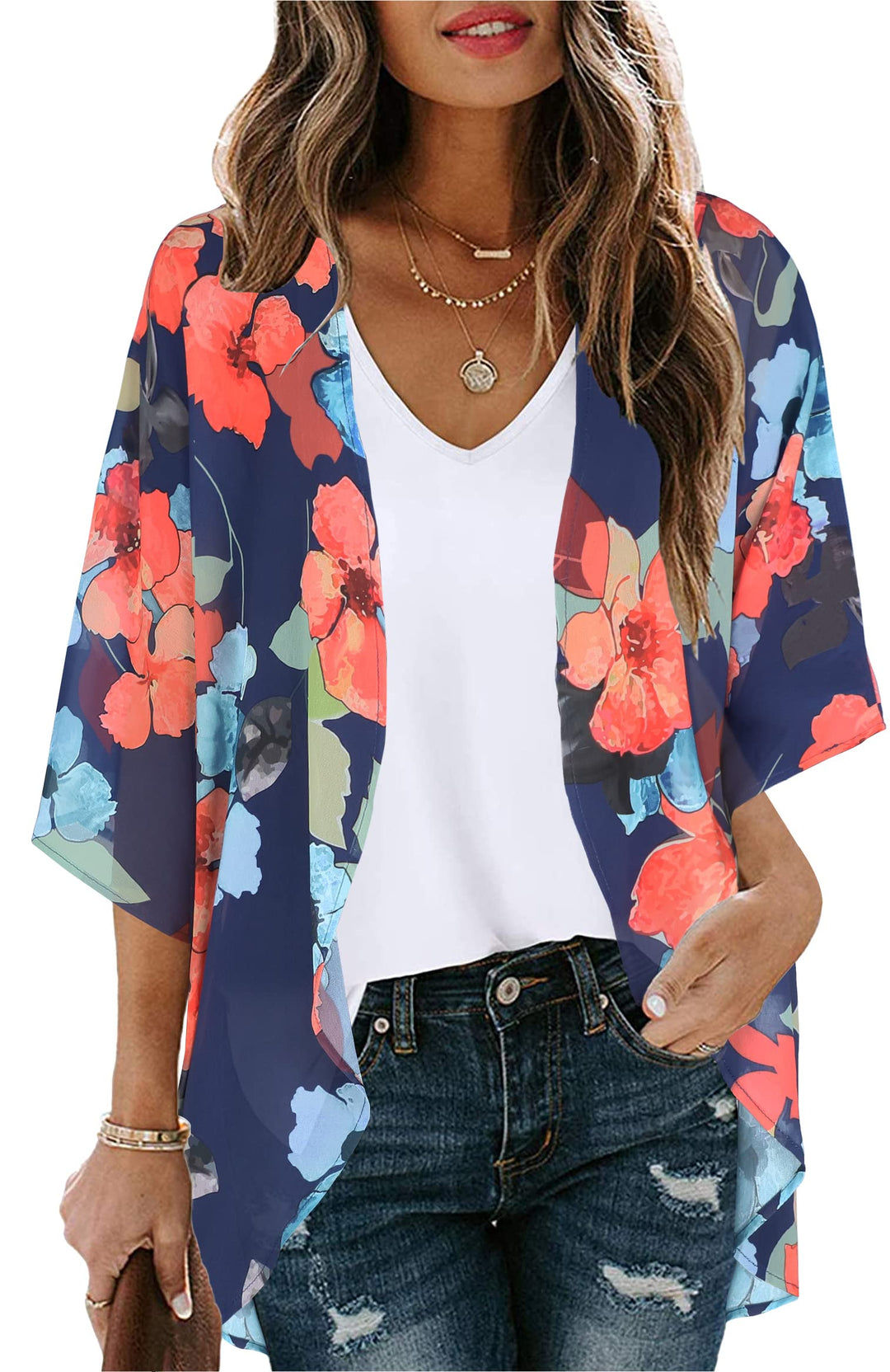 Summer Kimono Cardigan for Women Sheer Light Tops Casual Open Front Swimwear Shirts Beach Cover ups (Oil Blue,S)