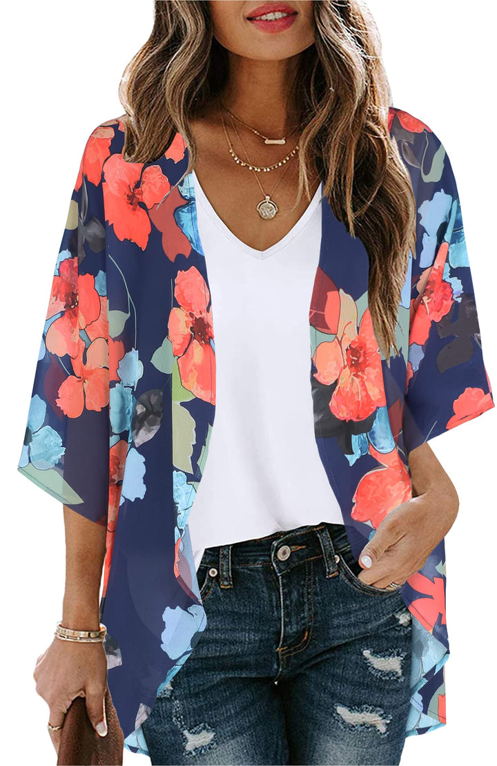 Summer Kimono Cardigan for Women Sheer Light Tops Casual Open Front Swimwear Shirts Beach Cover ups (Oil Blue,S)