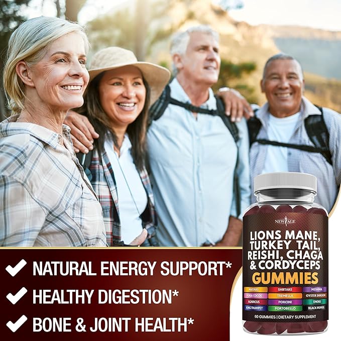 NEW AGE Mushroom Lion's Mane Supplement Gummies - Comprehensive Mushroom Supplement for Cognitive & Immune Support, with Reishi, Cordyceps - 120 Count
