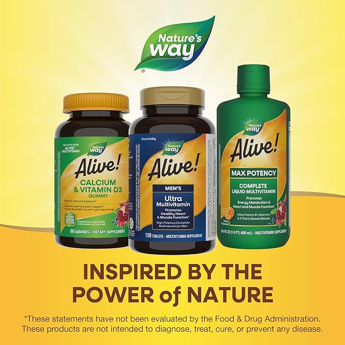 Nature's Way Alive! Men's Daily Ultra Multivitamin, Promotes Healthy Heart & Muscle Function*, with B-Vitamins Including Methylated B12, Gluten Free, 150 Tablets