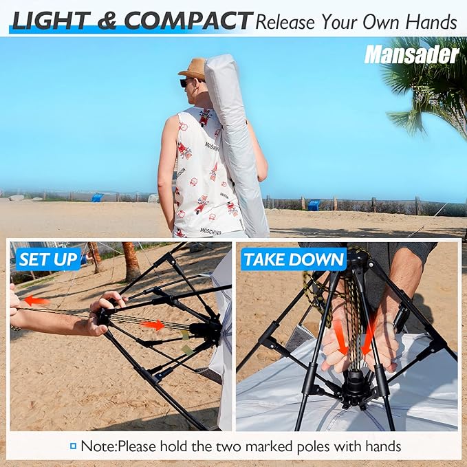 Beach Tent Pop Up Shade, Instant Beach Tents Sun Shelter with UPF 50+ UV Protection, Lightweight & Easy Setup Tent 2-6 Person