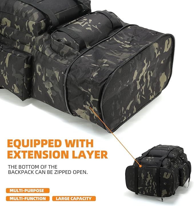 70L/100L Hiking Camping Backpack MOLLE Rucksack Waterproof Daypack for Traveling (Black CP)