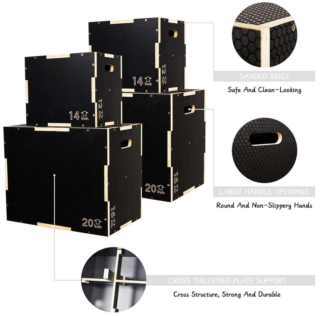 Signature Fitness 3 in 1 Non-Slip Wooden Plyo Box Plyometric Box Jumping Exercise, Multiple Sizes