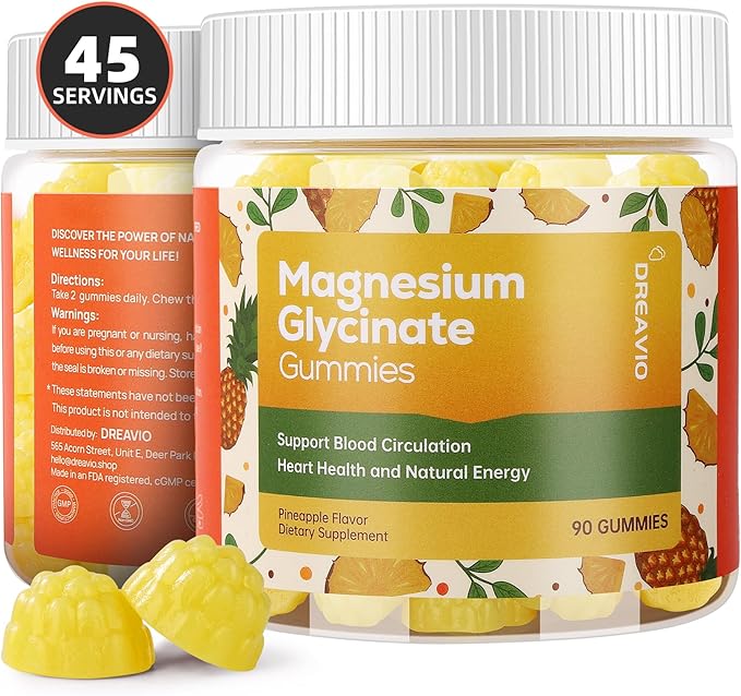 90 Count Magnesium Glycinate Gummies 400mg w/Ashwagandha Supplement - Sugar Free Zinc Magnesium Glycinate Supplement Ashwagandha Gummies for Adults Pineapple Gummies