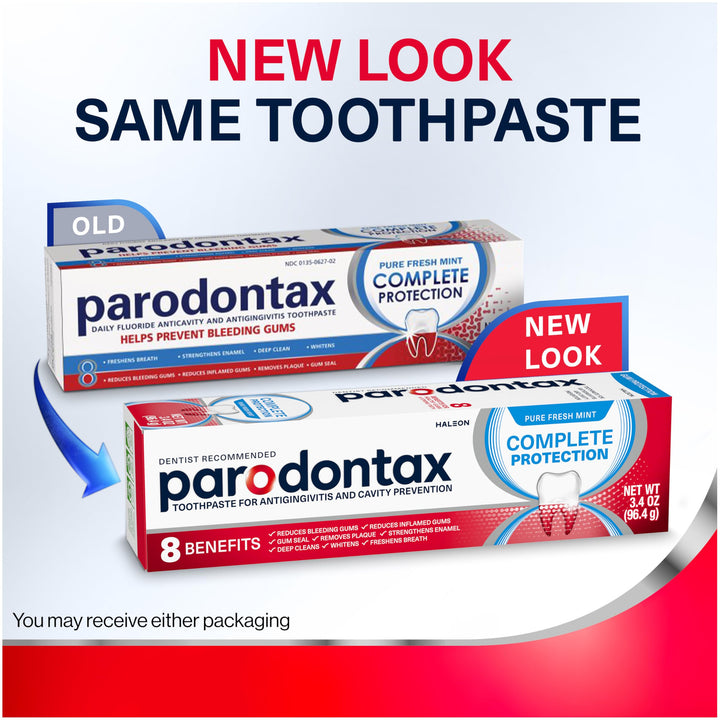 Parodontax Complete Protection Toothpaste for Bleeding Gums, Gingivitis Treatment and Cavity Prevention, Pure Fresh Mint - 3.4 Ounces