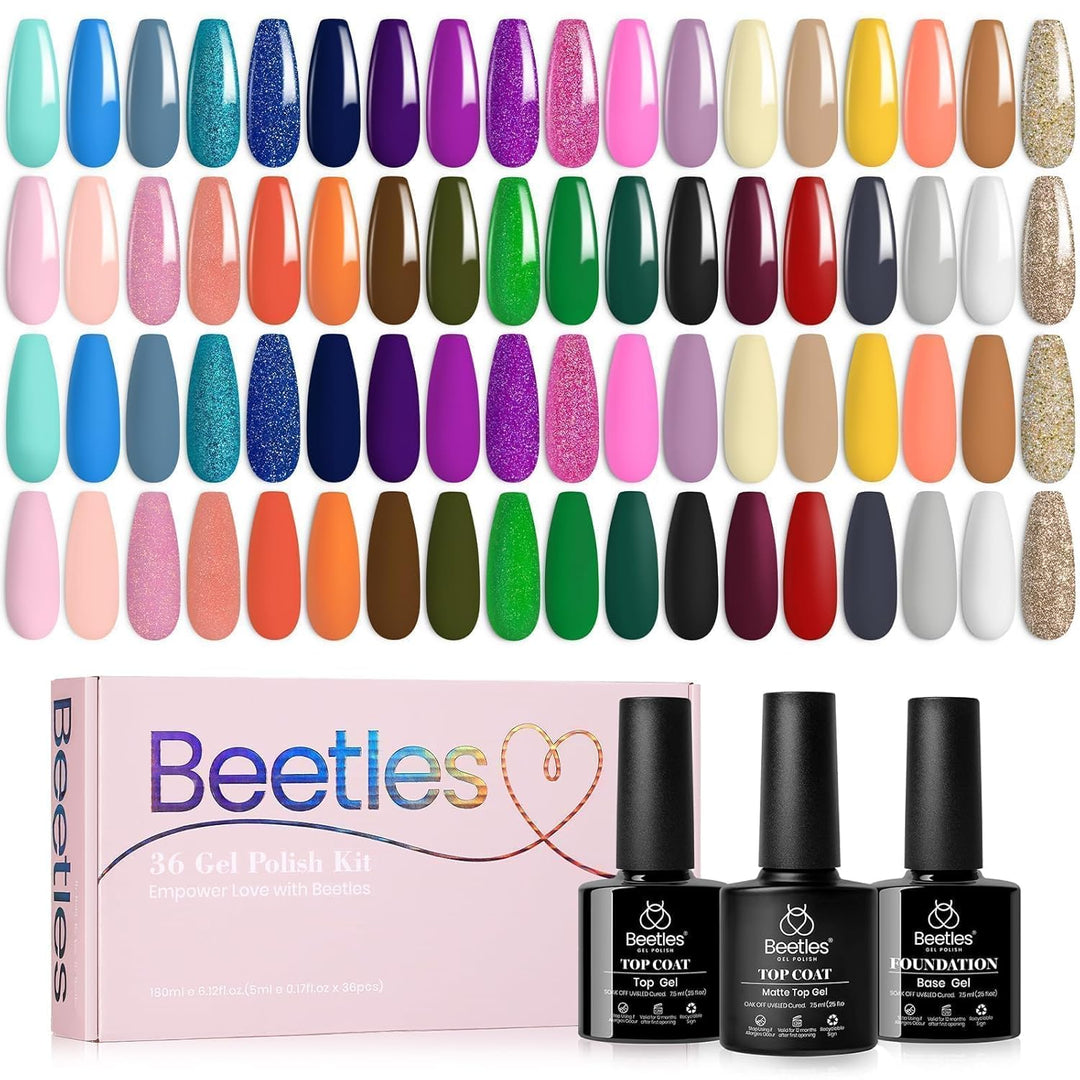 Beetles 36-Color Gel Nail Polish Set | Sparkle & Glitter | Manicure Kit for Women