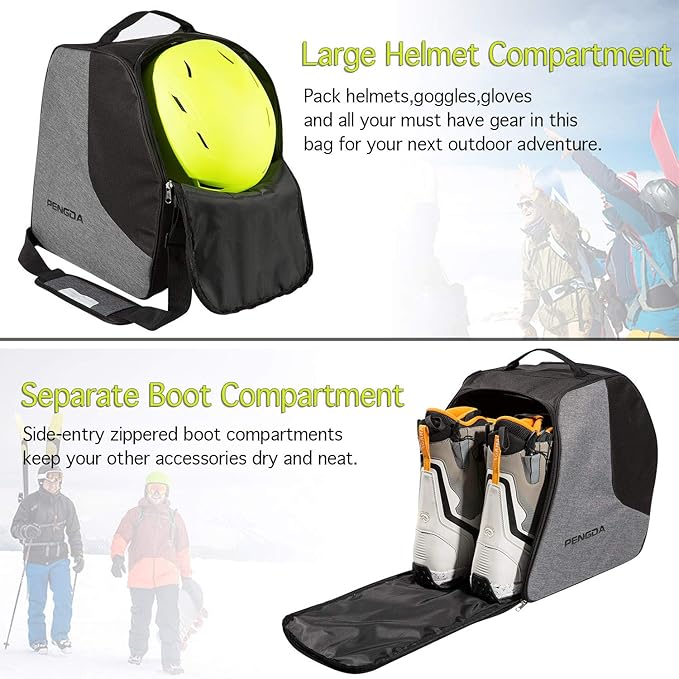 Kids Waterproof Ski Boot & Helmet Bag - Separate Dry & Wet Compartments for Goggles, Gloves, Ski Apparel & Boot Storage