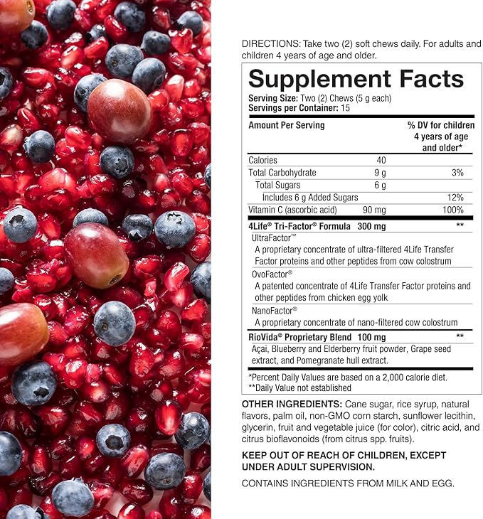 4Life RioVida Chews, Supplement Supports Immune System & Healthy Aging with Elderberry, Acai Berry & Transfer Factor Proteins - 30 Chews