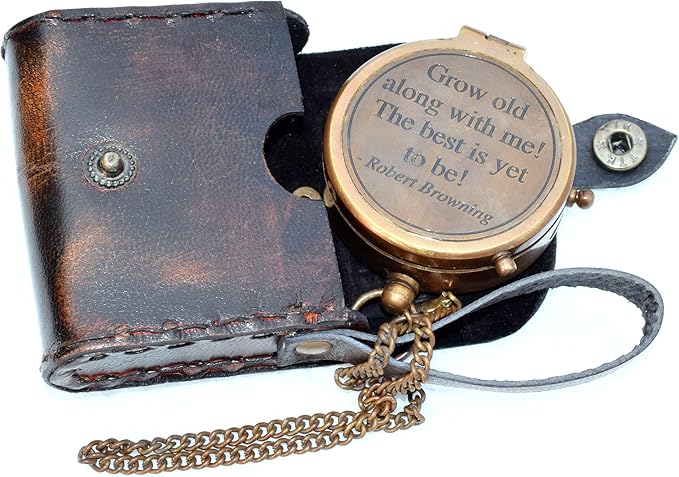 Antique Nautical Vintage Directional Magnetic Compass with Famous Scripture Quote Engraved Baptism Gifts with Leather Case or Wooden Case for Loved Ones, Son, Father, Love, Partner, Spouse, Fiancé