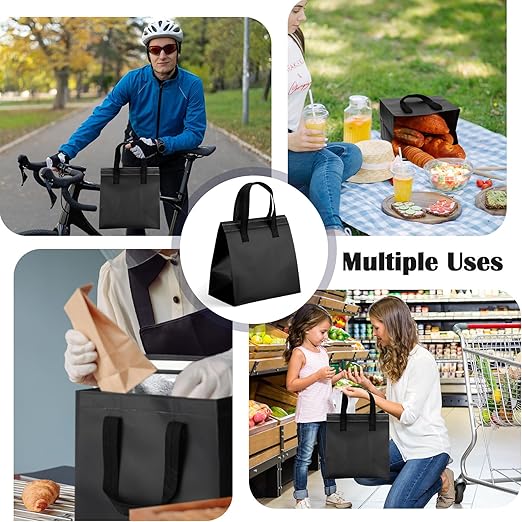 50 Pcs Insulated Take Away Bags Bulk Thermal Insulation Food for Coffee Milk Tea Hot Cold Food Fresh Seafood Cooler Pizza Delivery Bags for Catering Restaurant Grocery (Black)