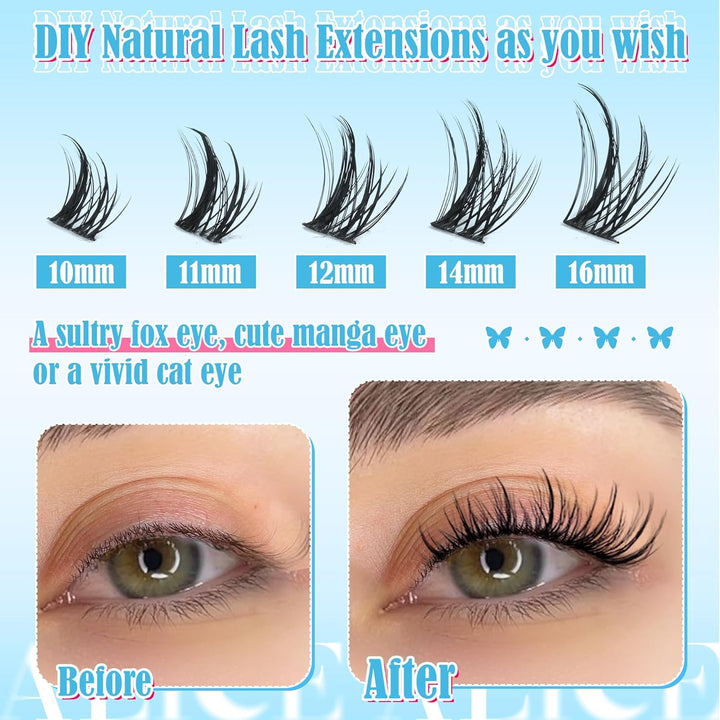 ALICE DIY Natural Lash Clusters | Wispy Anime Cat Eye | 10-16mm, 144 Pcs