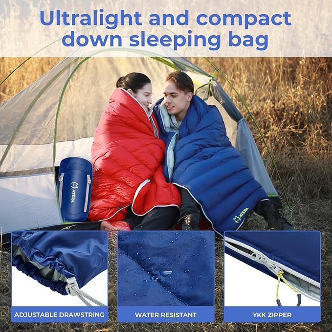 ATEPA Down Sleeping Bag for Adults, 650FP Ultralight 3 Season Compact Packable Sleeping Bag with Compression Sack for Camping Backpacking Hiking
