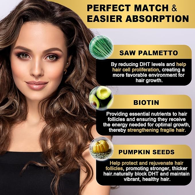 DHT Blocker Gummies Hair Growth Supplement, Super Potency Saw Palmetto & Biotin 10000 mcg for Women & Men, Plus 12 Proprietary Blend - Prevent Hair Loss, Blocking DHT Receptors, Hormonal Balance