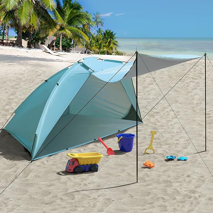 Beach Tent with Canopy, UPF 50+ UV Protection with Silver Coating, Beach Cabana for 4-6 People,Sun Shelter Tent with Ventilation Window & Storage Pockets, Easy to Set up for Family Outdoor use