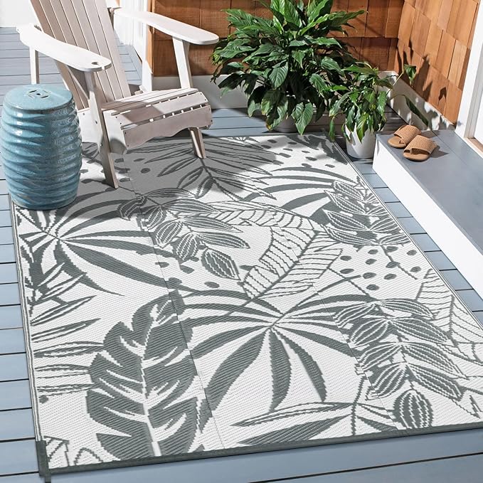 Anidaroel Outdoor Rugs 4x6ft for Patios Clearance Waterproof, Reversible Tropical Plastic Straw Camping Mat Outside Rug, Large Outdoor Area Rug for RV, Porch, Deck, Balcony, Picnic(4'x6')