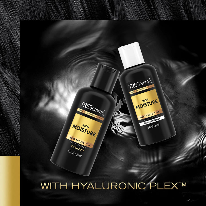 TRESemmé Travel Shampoo & Conditioner, Rich Moisture – Moisturizing Hair Care with Hyaluronic Acid, Paraben-Free, 3 Oz Ea