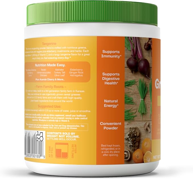 Amazing Grass Green Superfood Immunity: Super Greens Powder with Vitamin C, Cordyceps, Beet Root Powder & Reishi Mushrooms, Tangerine, 30 Servings