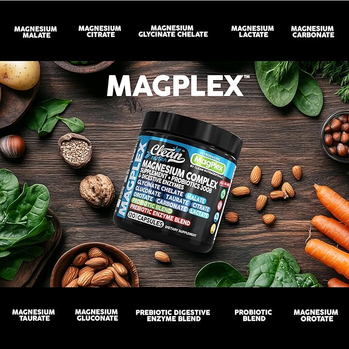 8in1 Magnesium Supplement Complex | Magnesium Glycinate Citrate Malate Gluconate Orotate Carbonate Lactate + Prebiotics Probiotics Digestive Enzymes Magnesio Capsules for Women Men by Clean Nutra