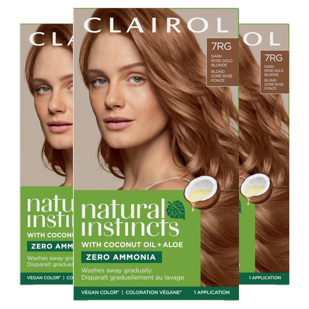 Clairol Natural Instincts Demi-Permanent Hair Dye, 7Rg Dark Rose Gold Blonde Hair Color, Pack Of 3