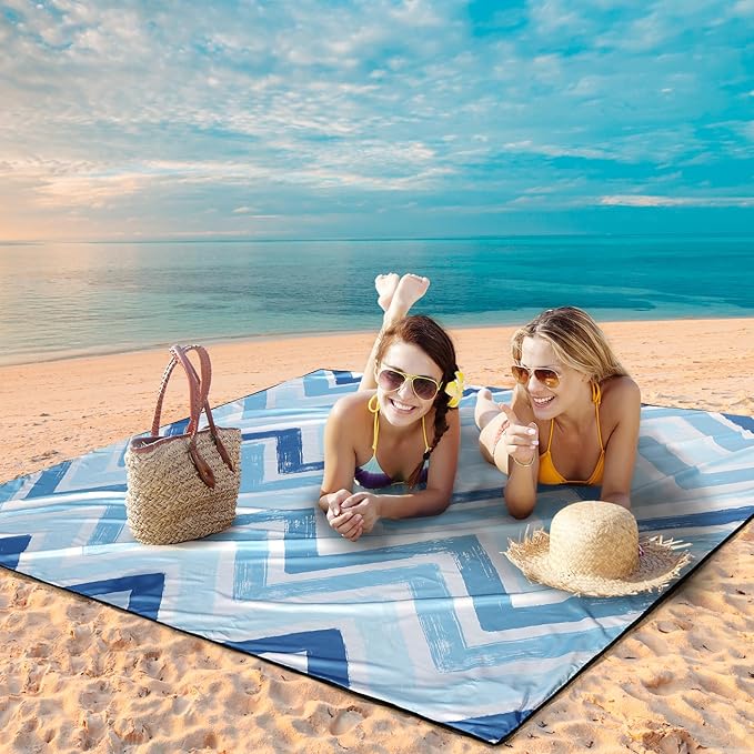 Beach Blanket Waterproof Sandproof Beach Mat 79" X 83" /10'x9'for 2-8 Adults Quick Drying Outdoor Picnic Mat Beach Accessories for Travel, Camping, Hiking