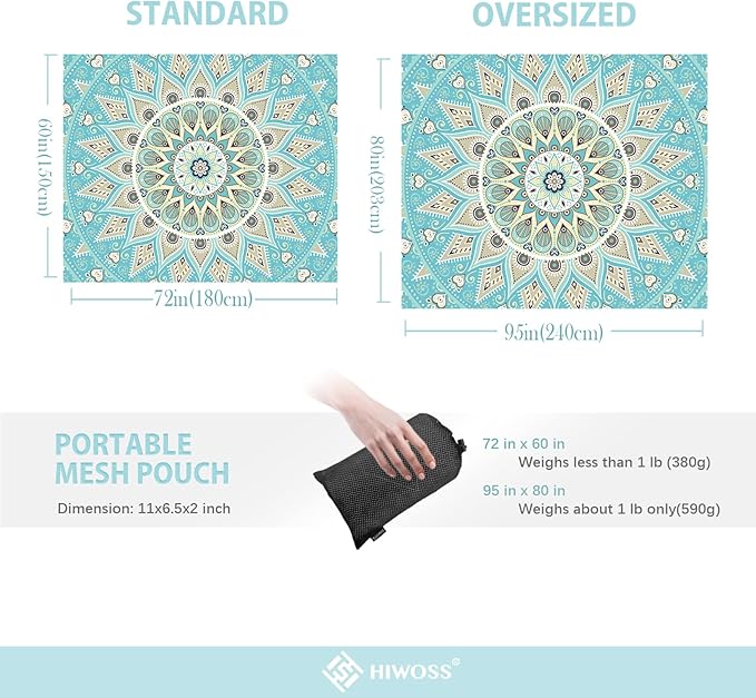 Beach Blanket Waterproof Sandproof Oversized 95”x 80”,Sand Free Beach Mat with Corner Pockets,Portable Mesh Bag for Beach Festival,Picnic,Travel and Outdoor Camping (Tealish Green)