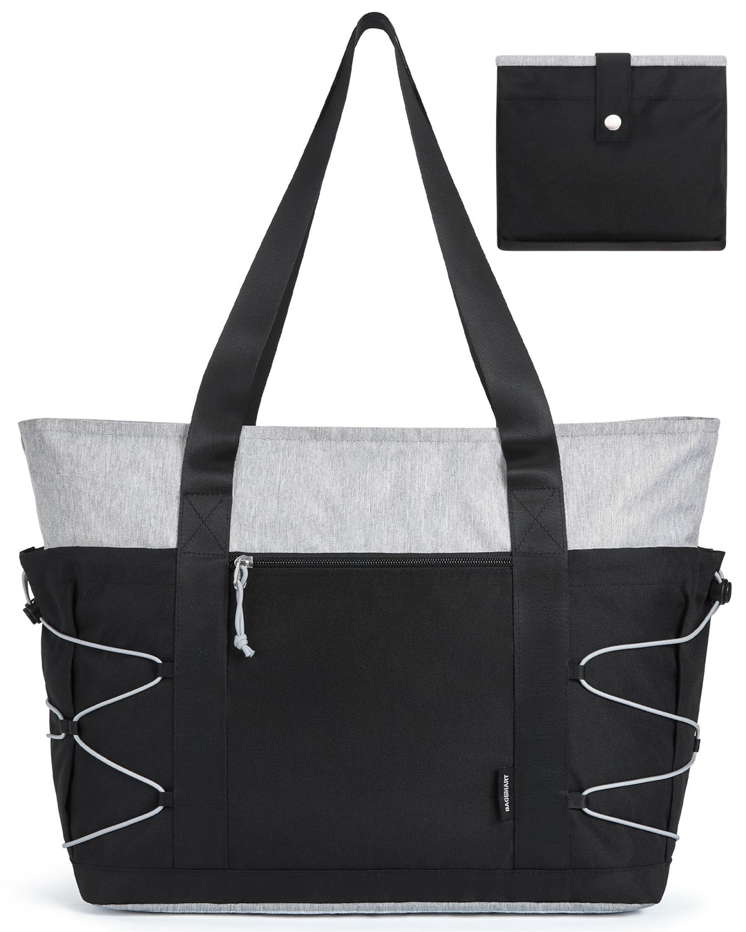 BAGSMART Tote Bag for Women, Foldable Tote Bag With Zipper Large Handbags Shoulder Bag Commuter bag for Travel/Work/Sport, Black