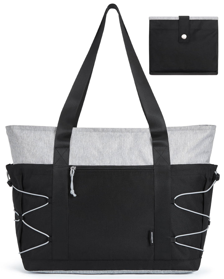BAGSMART Tote Bag for Women, Foldable Tote Bag With Zipper Large Handbags Shoulder Bag Commuter bag for Travel/Work/Sport, Black