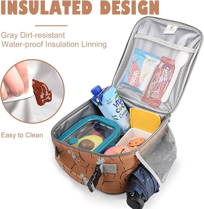 Lunch Box Kids,Premium Insulated Lunch Bag for Girls Boys,Soft Bag Mini Cooler Back to School Thermal Reusable Lunch Bag for Work School Picnic （Brown Dino
