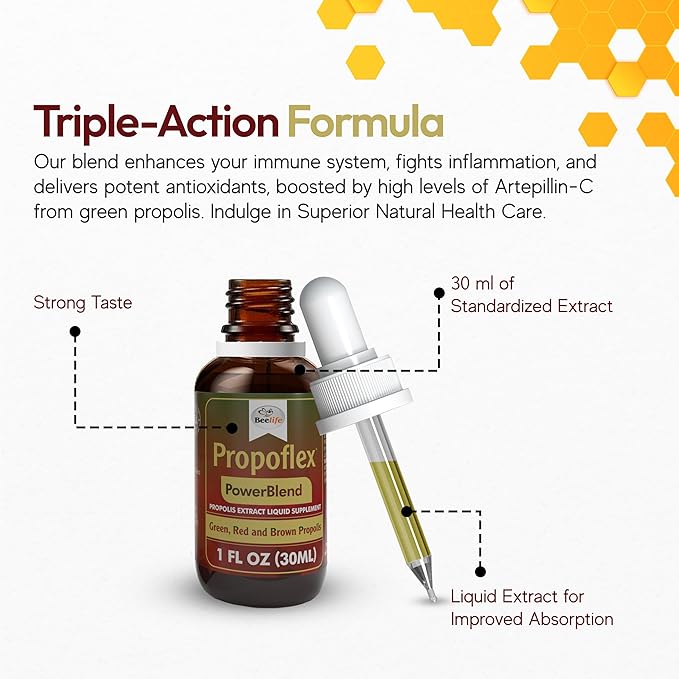 Beelife Propolis Extract, Power Blend Green, Red & Brown Propolis- 100% Pure Extract Bee Propolis Tincture, High Artepillin-C Levels - Natural Antioxidant, Immune Support- from Brazil (30ml/ 1Fl.Oz)